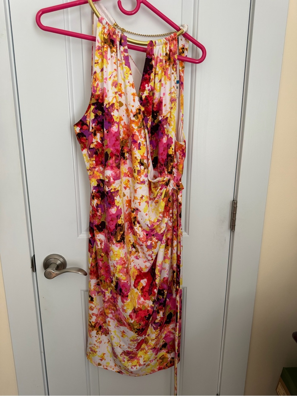 Thalia Sodi Multicolor Floral Midi Dress in Pink, Yellow and Orange